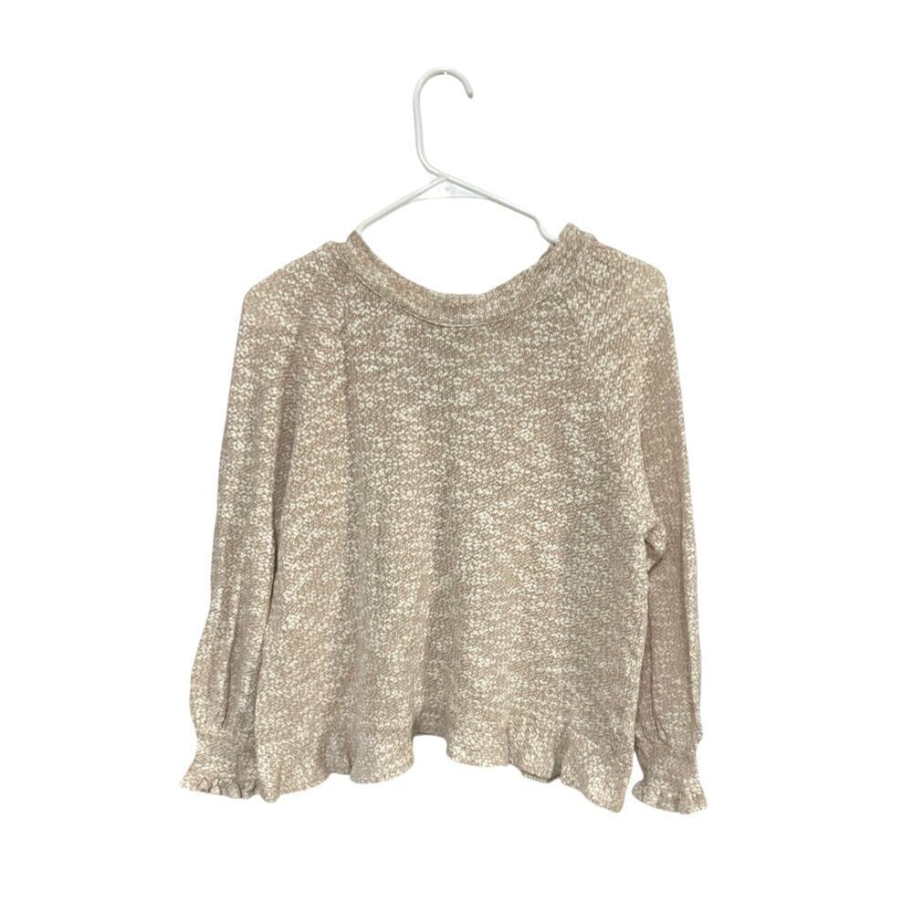 Entro Women's Knit Sweater Ruffle Hem Back Tie Size Medium Gathered Sleeves